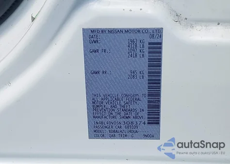 2025 Nissan Altima Sv Fwd from USA, damaged, VIN 1N4BL4DV0SN308374